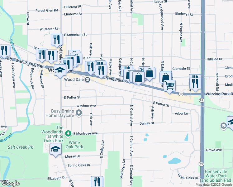 map of restaurants, bars, coffee shops, grocery stores, and more near 215 Heather Lane in Wood Dale