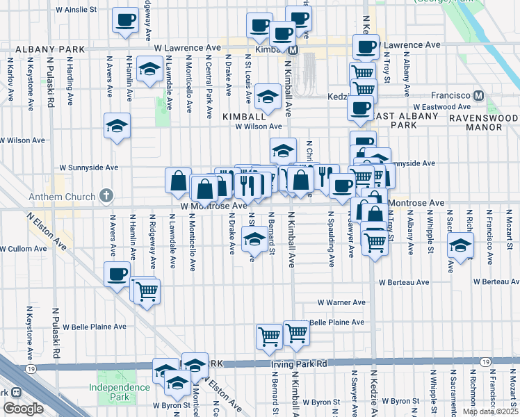 map of restaurants, bars, coffee shops, grocery stores, and more near in Chicago