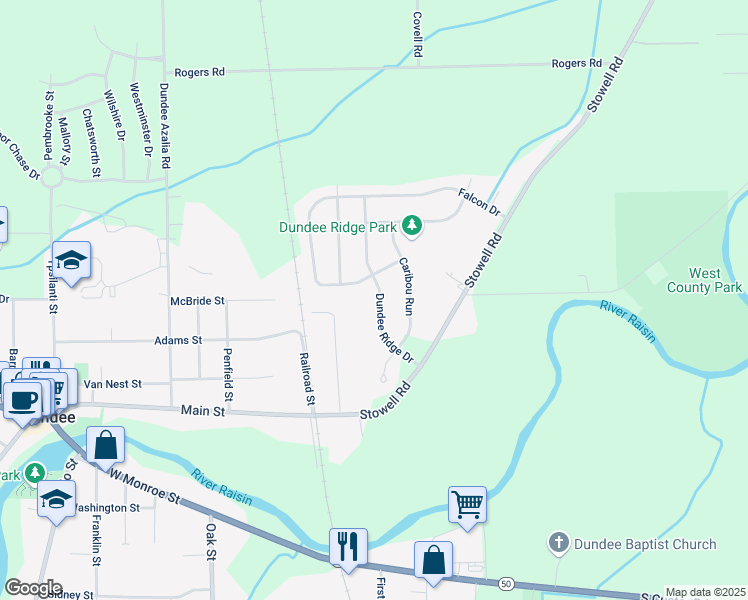 map of restaurants, bars, coffee shops, grocery stores, and more near 257 Dundee Ridge Drive in Dundee