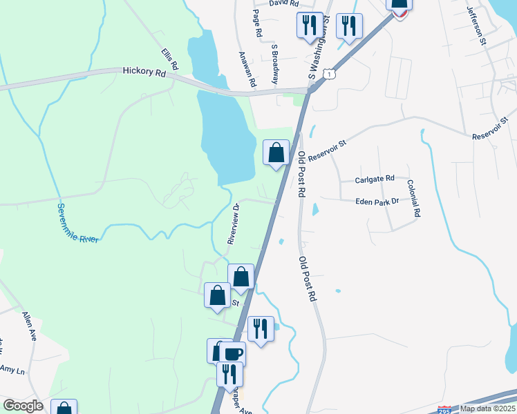 map of restaurants, bars, coffee shops, grocery stores, and more near 651 South Washington Street in North Attleborough