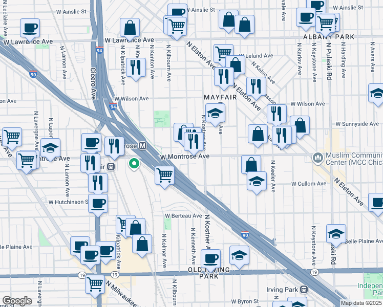 map of restaurants, bars, coffee shops, grocery stores, and more near 4428 West Montrose Avenue in Chicago