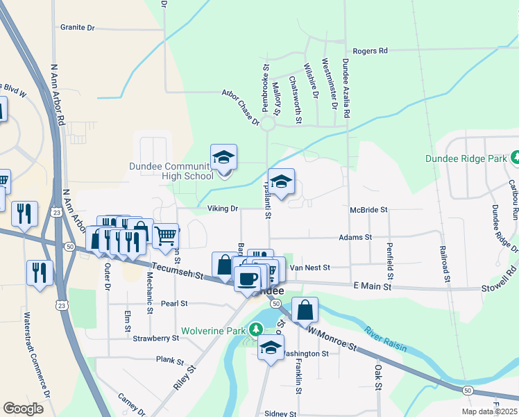 map of restaurants, bars, coffee shops, grocery stores, and more near 130 Viking Drive in Dundee