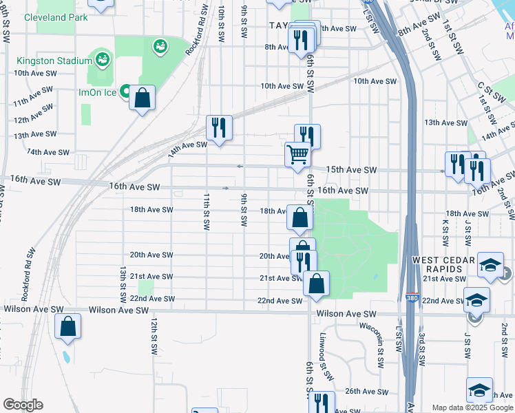 map of restaurants, bars, coffee shops, grocery stores, and more near 812 18th Avenue Southwest in Cedar Rapids