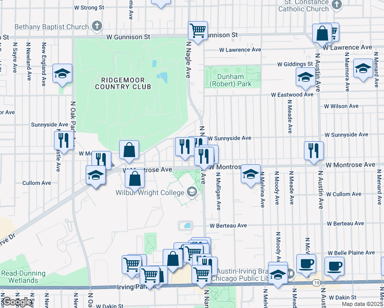 map of restaurants, bars, coffee shops, grocery stores, and more near 4427 North Nagle Avenue in Harwood Heights