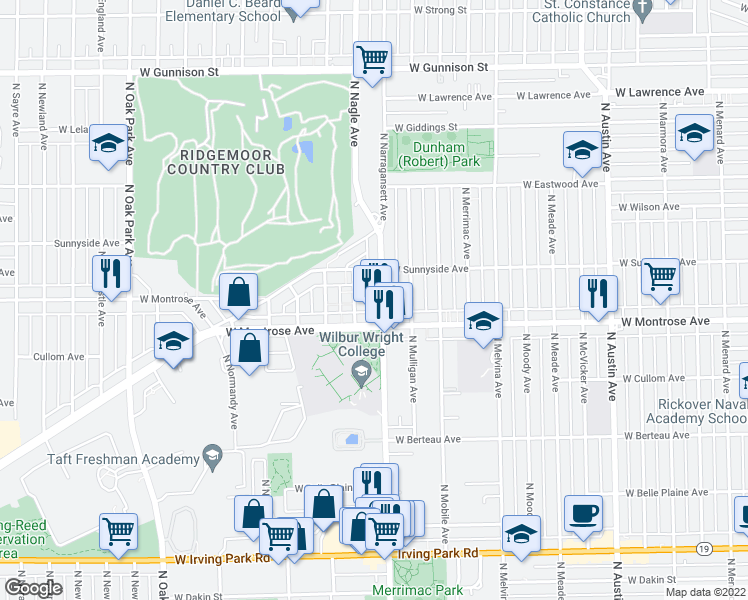 map of restaurants, bars, coffee shops, grocery stores, and more near 4427 North Nagle Avenue in Harwood Heights
