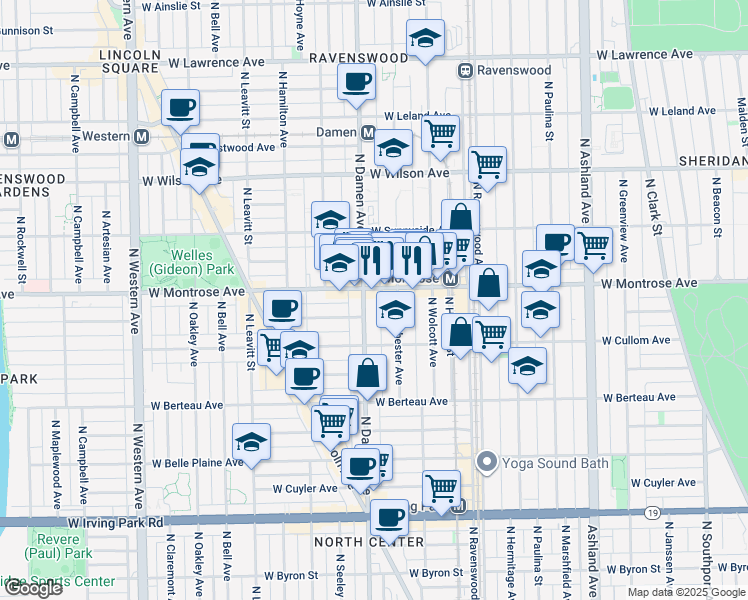 map of restaurants, bars, coffee shops, grocery stores, and more near in Chicago