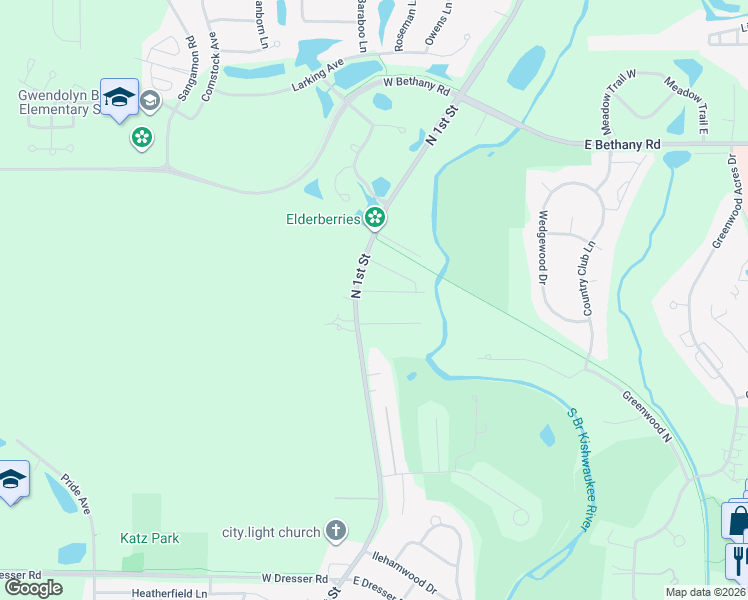 map of restaurants, bars, coffee shops, grocery stores, and more near 104 Manor Drive in DeKalb