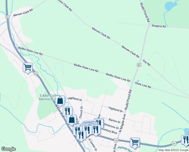 map of restaurants, bars, coffee shops, grocery stores, and more near 144 Beilke-State Line Road in Millerton