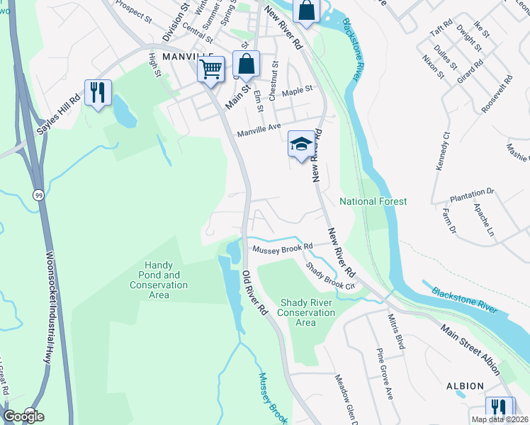 map of restaurants, bars, coffee shops, grocery stores, and more near 17 Old River Road in Lincoln