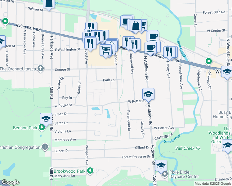 map of restaurants, bars, coffee shops, grocery stores, and more near 441 Congress Ct in Wood Dale