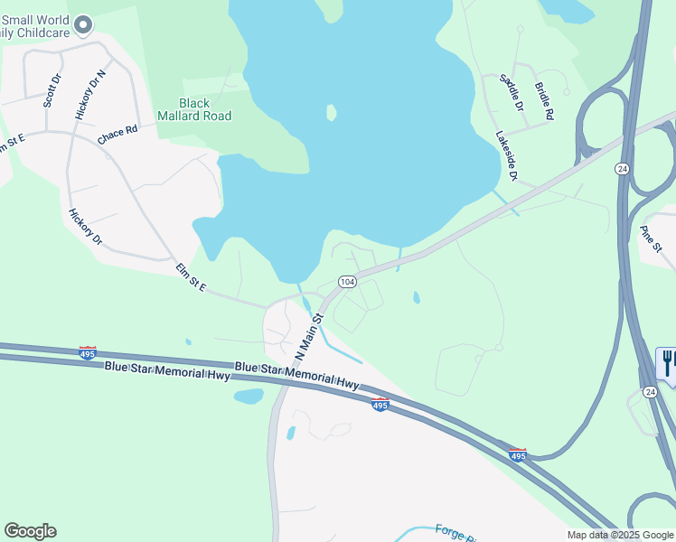 map of restaurants, bars, coffee shops, grocery stores, and more near 2115 Pleasant Street in Bridgewater
