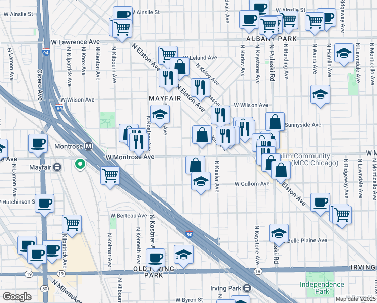 map of restaurants, bars, coffee shops, grocery stores, and more near in Chicago