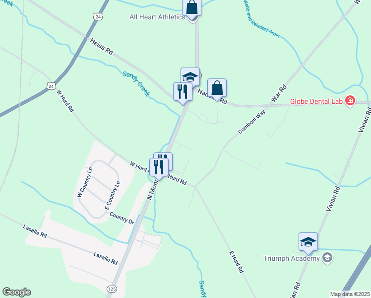 map of restaurants, bars, coffee shops, grocery stores, and more near 3170 North Monroe Street in Monroe
