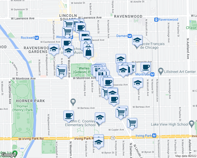 map of restaurants, bars, coffee shops, grocery stores, and more near in Chicago