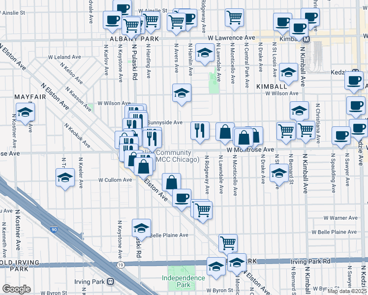 map of restaurants, bars, coffee shops, grocery stores, and more near in Chicago