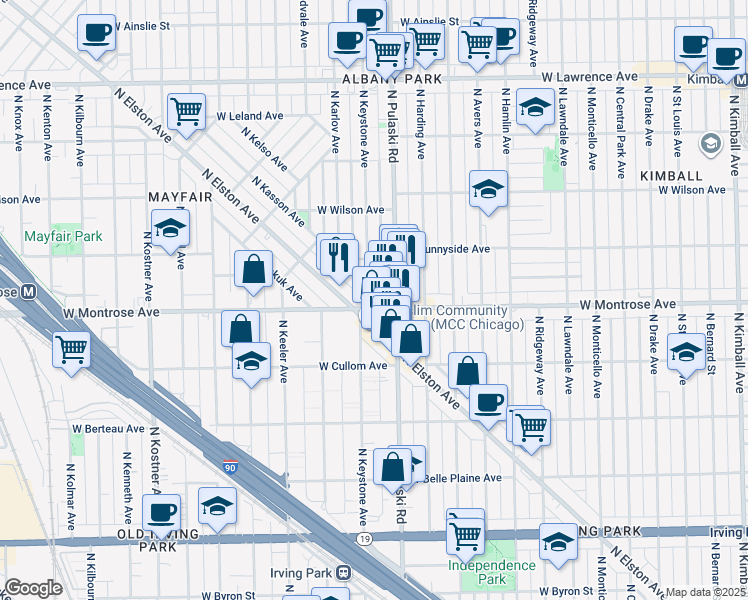 map of restaurants, bars, coffee shops, grocery stores, and more near in Chicago