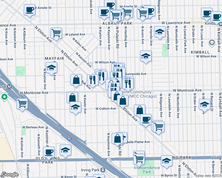 map of restaurants, bars, coffee shops, grocery stores, and more near in Chicago