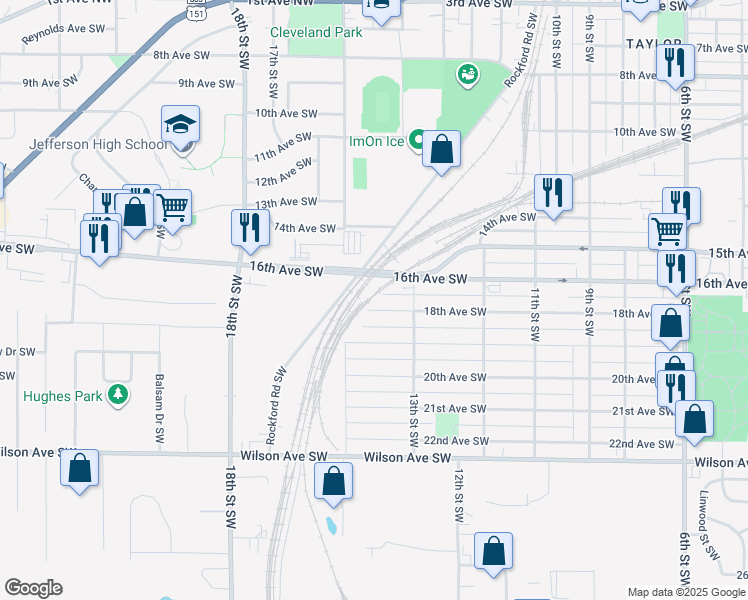 map of restaurants, bars, coffee shops, grocery stores, and more near 1346 18th Avenue Southwest in Cedar Rapids