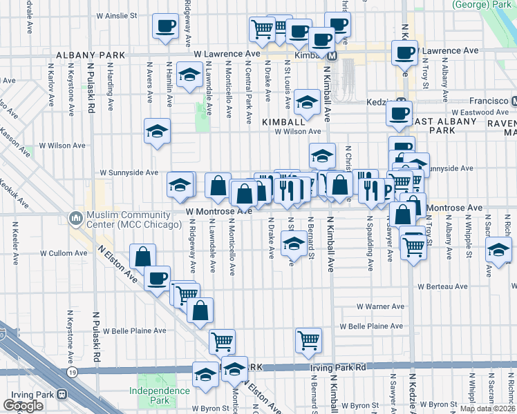 map of restaurants, bars, coffee shops, grocery stores, and more near in Chicago