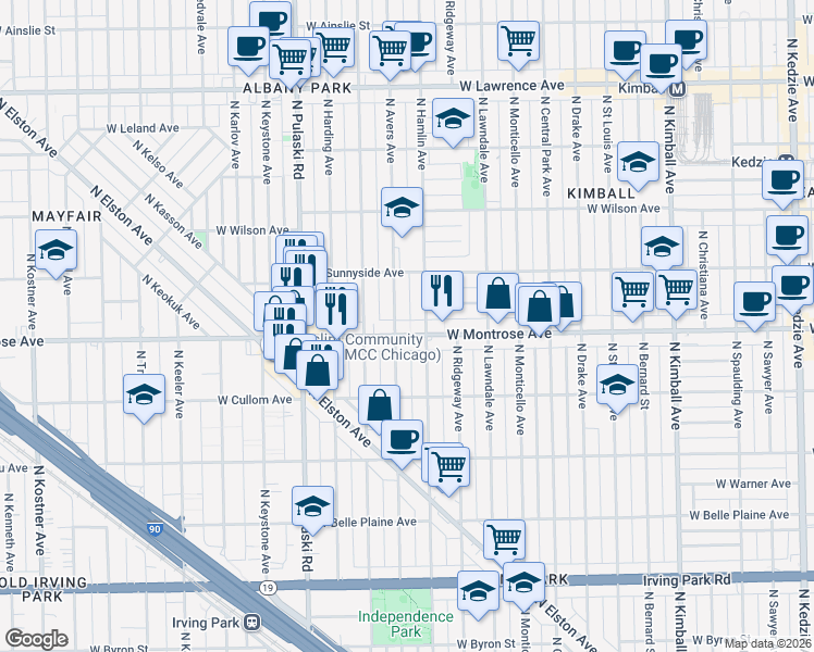 map of restaurants, bars, coffee shops, grocery stores, and more near in Chicago