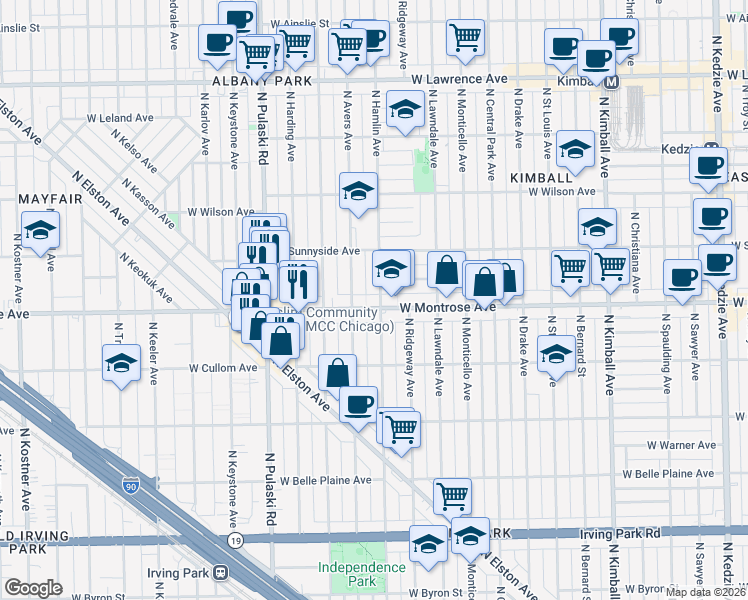 map of restaurants, bars, coffee shops, grocery stores, and more near in Chicago