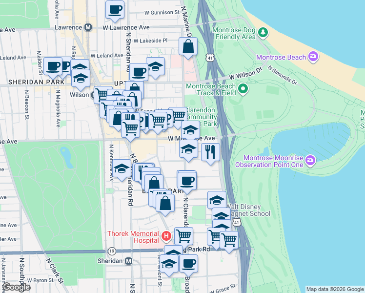 map of restaurants, bars, coffee shops, grocery stores, and more near in Chicago