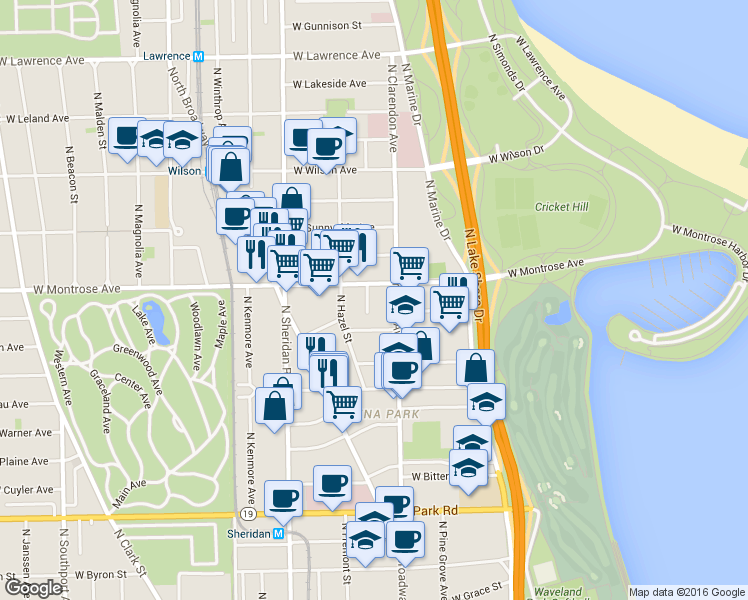 map of restaurants, bars, coffee shops, grocery stores, and more near 4321 North Dayton Street in Chicago