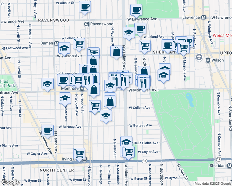 map of restaurants, bars, coffee shops, grocery stores, and more near in Chicago