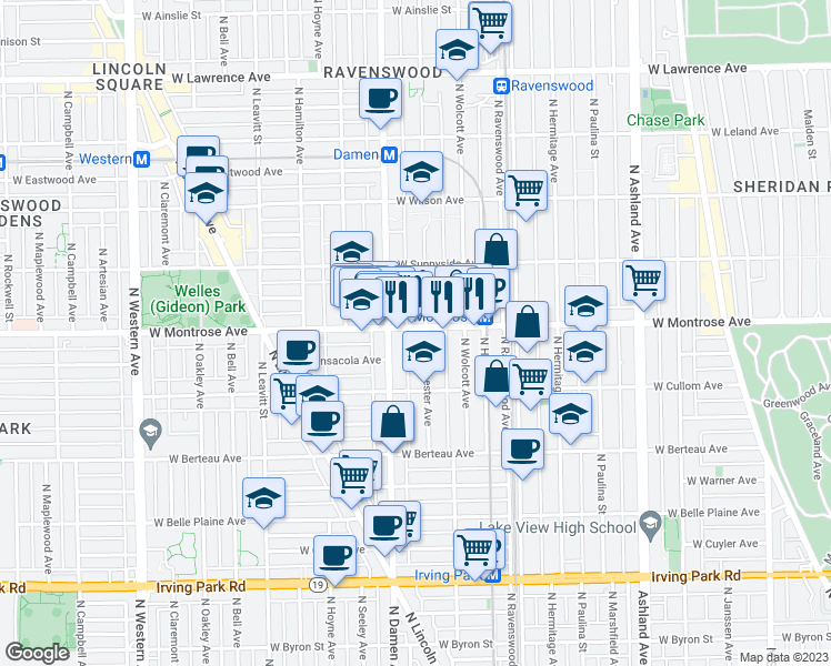 map of restaurants, bars, coffee shops, grocery stores, and more near in Chicago