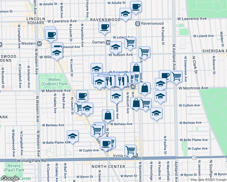 map of restaurants, bars, coffee shops, grocery stores, and more near in Chicago