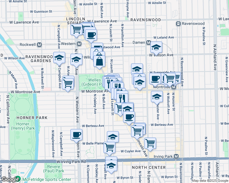 map of restaurants, bars, coffee shops, grocery stores, and more near in Chicago