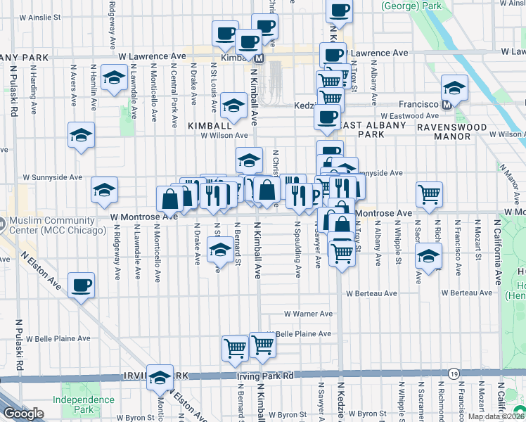 map of restaurants, bars, coffee shops, grocery stores, and more near in Chicago