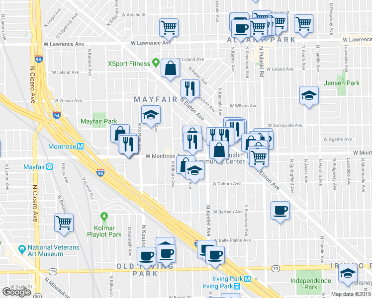 map of restaurants, bars, coffee shops, grocery stores, and more near in Chicago