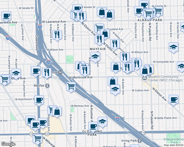 map of restaurants, bars, coffee shops, grocery stores, and more near in Chicago