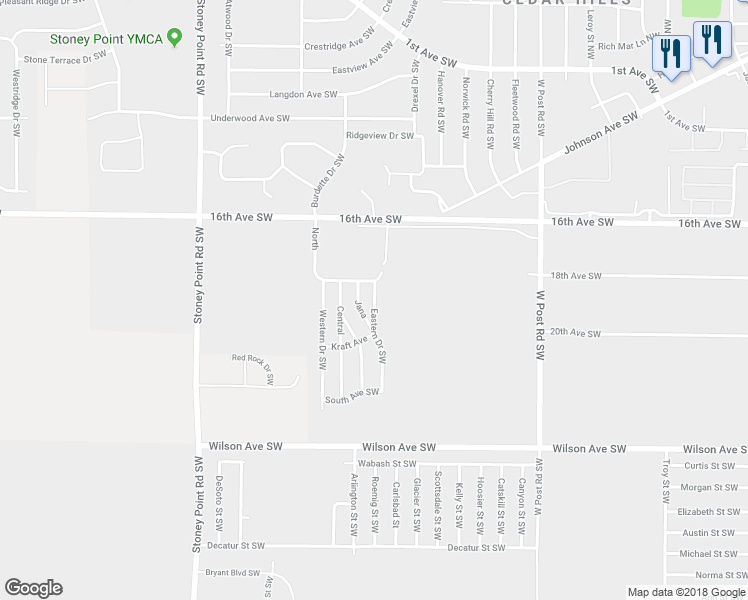 map of restaurants, bars, coffee shops, grocery stores, and more near 1809 Eastern Drive Southwest in Cedar Rapids