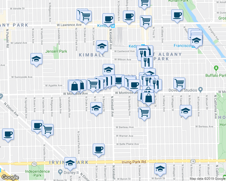 map of restaurants, bars, coffee shops, grocery stores, and more near in Chicago