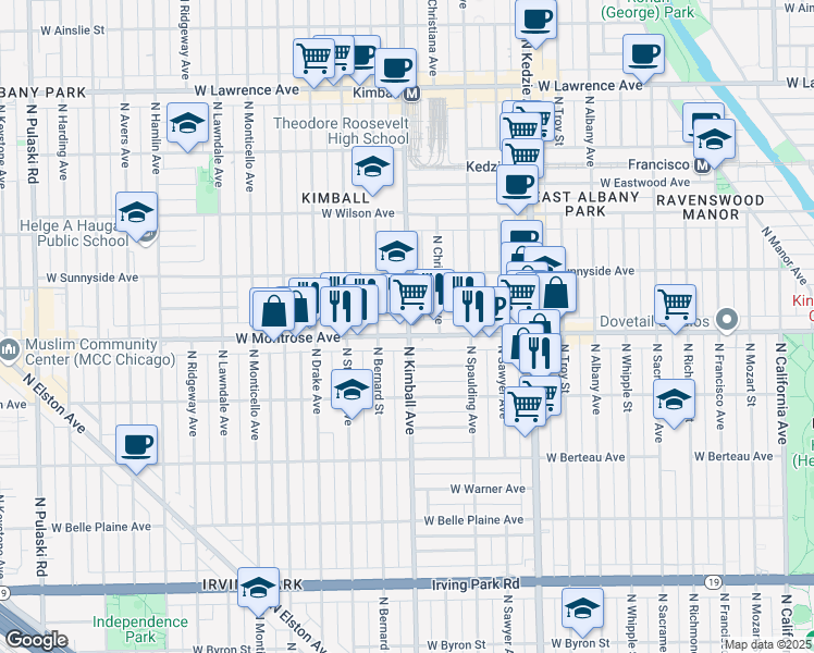 map of restaurants, bars, coffee shops, grocery stores, and more near in Chicago