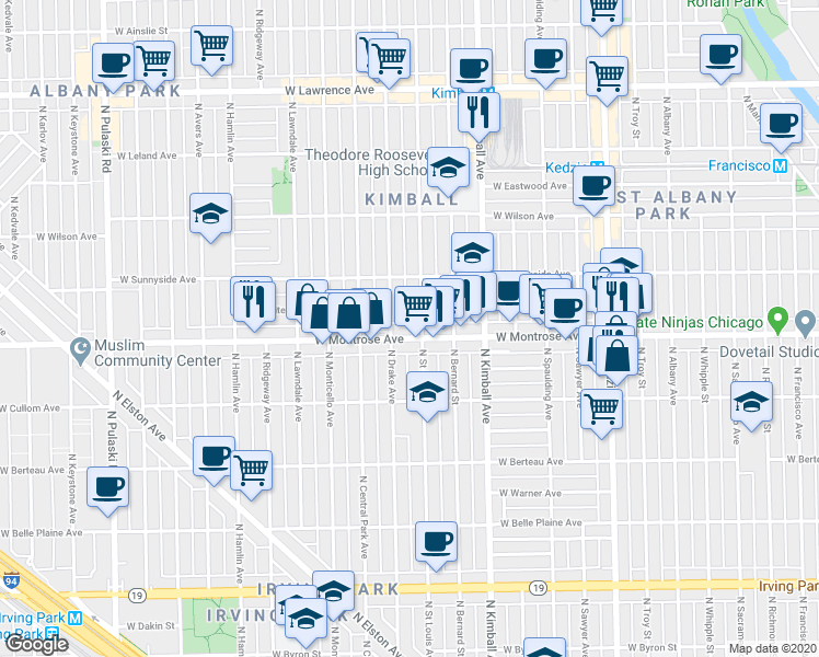 map of restaurants, bars, coffee shops, grocery stores, and more near in Chicago