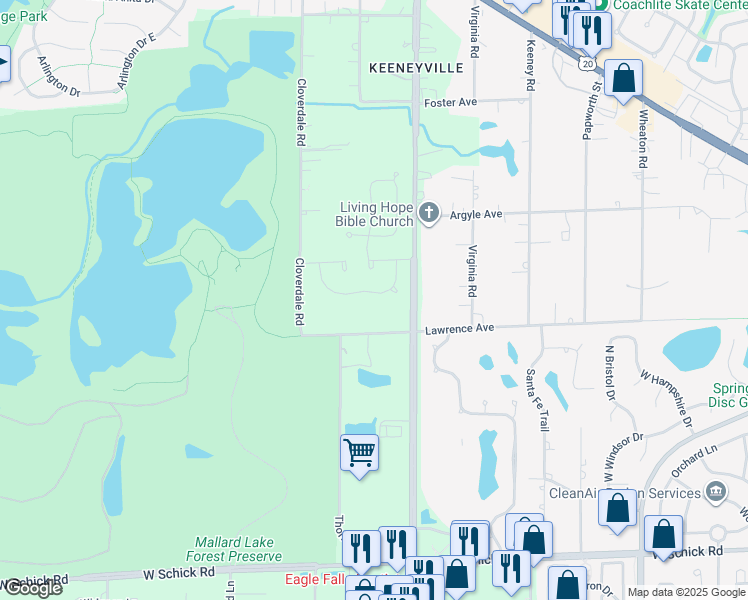 map of restaurants, bars, coffee shops, grocery stores, and more near 324 Chesapeake Lane in Roselle