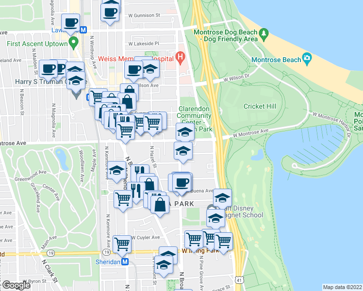 map of restaurants, bars, coffee shops, grocery stores, and more near in Chicago