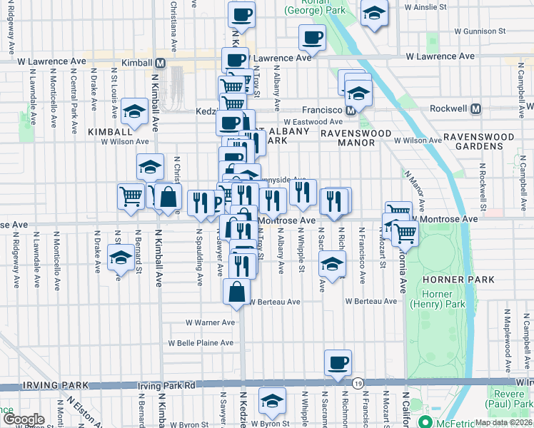 map of restaurants, bars, coffee shops, grocery stores, and more near in Chicago