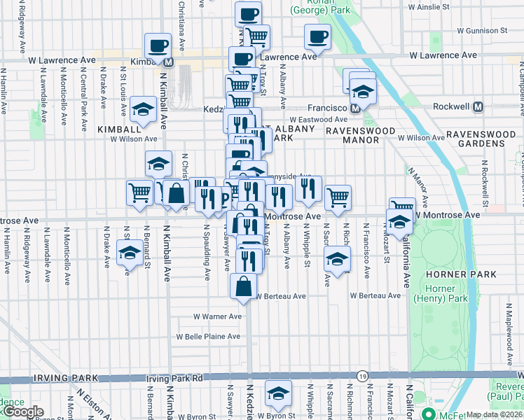 map of restaurants, bars, coffee shops, grocery stores, and more near in Chicago