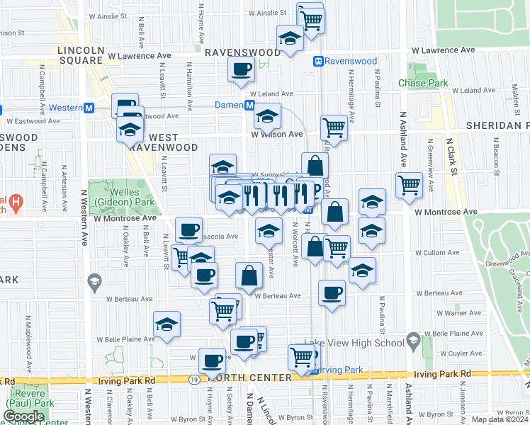 map of restaurants, bars, coffee shops, grocery stores, and more near in Chicago