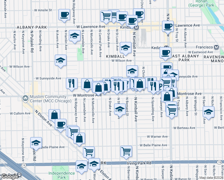 map of restaurants, bars, coffee shops, grocery stores, and more near in Chicago