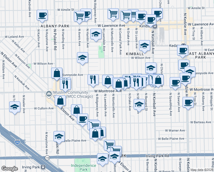 map of restaurants, bars, coffee shops, grocery stores, and more near in Chicago