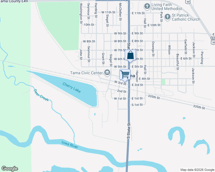 map of restaurants, bars, coffee shops, grocery stores, and more near in Tama