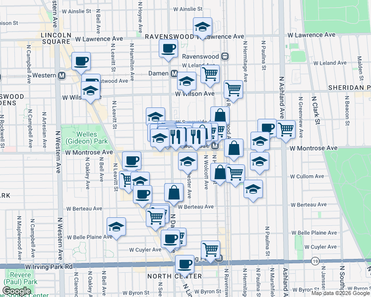 map of restaurants, bars, coffee shops, grocery stores, and more near in Chicago