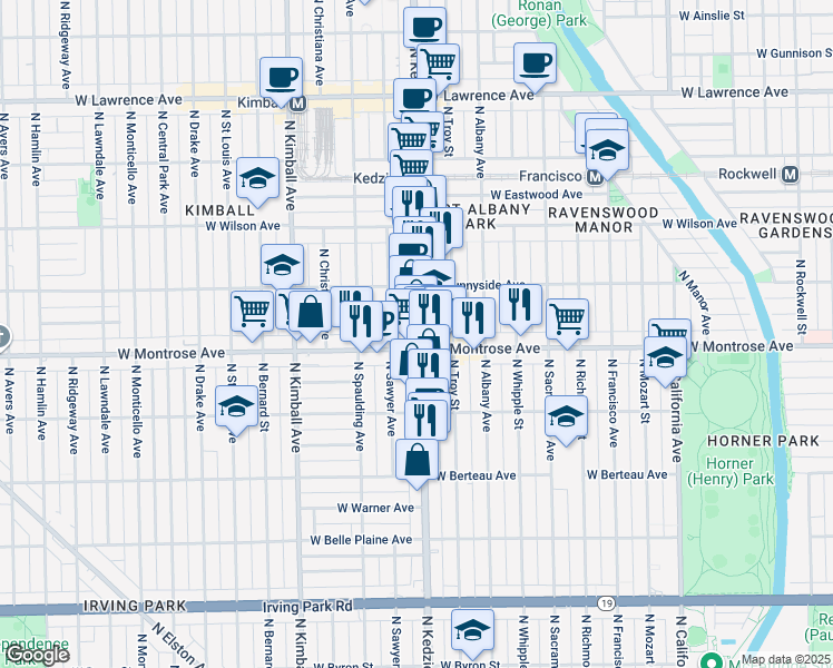 map of restaurants, bars, coffee shops, grocery stores, and more near in Chicago