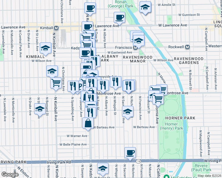 map of restaurants, bars, coffee shops, grocery stores, and more near in Chicago