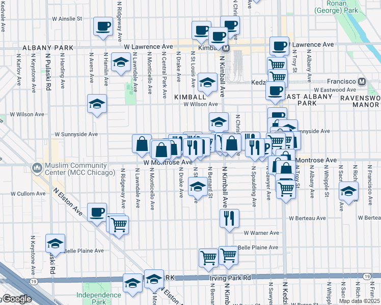 map of restaurants, bars, coffee shops, grocery stores, and more near in Chicago